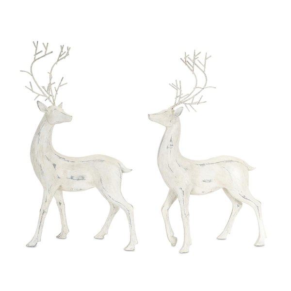 Melrose International Melrose International 72627DS 20.5 x 4 in. Resin Deer; White & Grey - Set of 2 72627